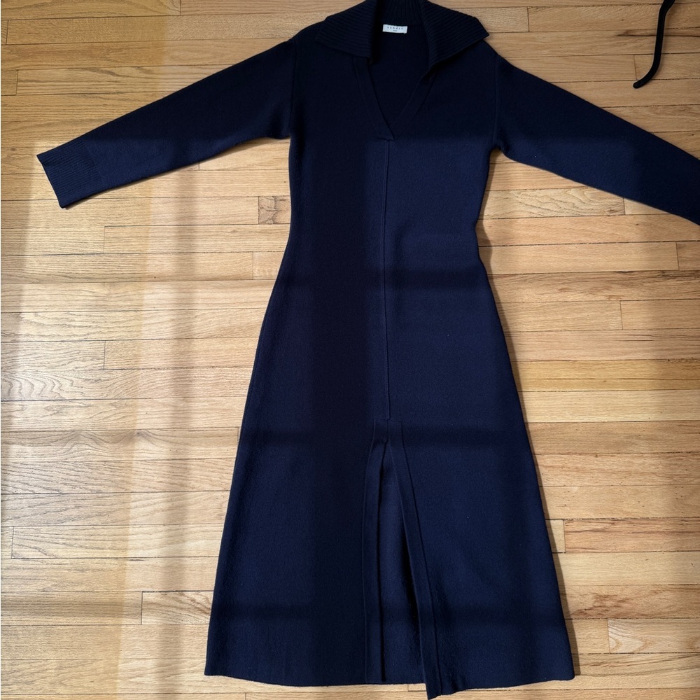 Sandro Navy Ribbed Knit Midi Dress